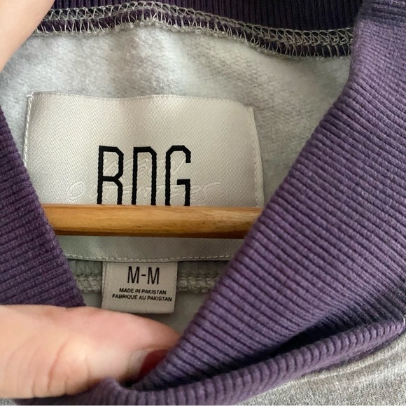 𝅺bdg Crew Neck Grey Purple Colour Block Casual Baggy Sweater - Picture 5 of 15